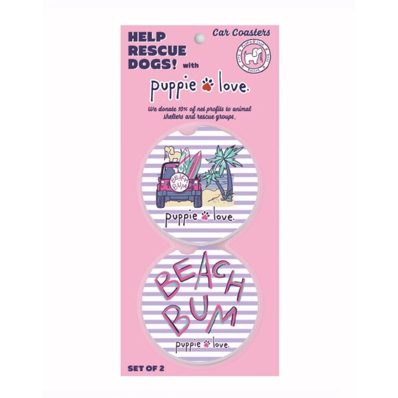 Puppie Love Beach Bum Car Coasters (set of 2) - Picture 1 of 5